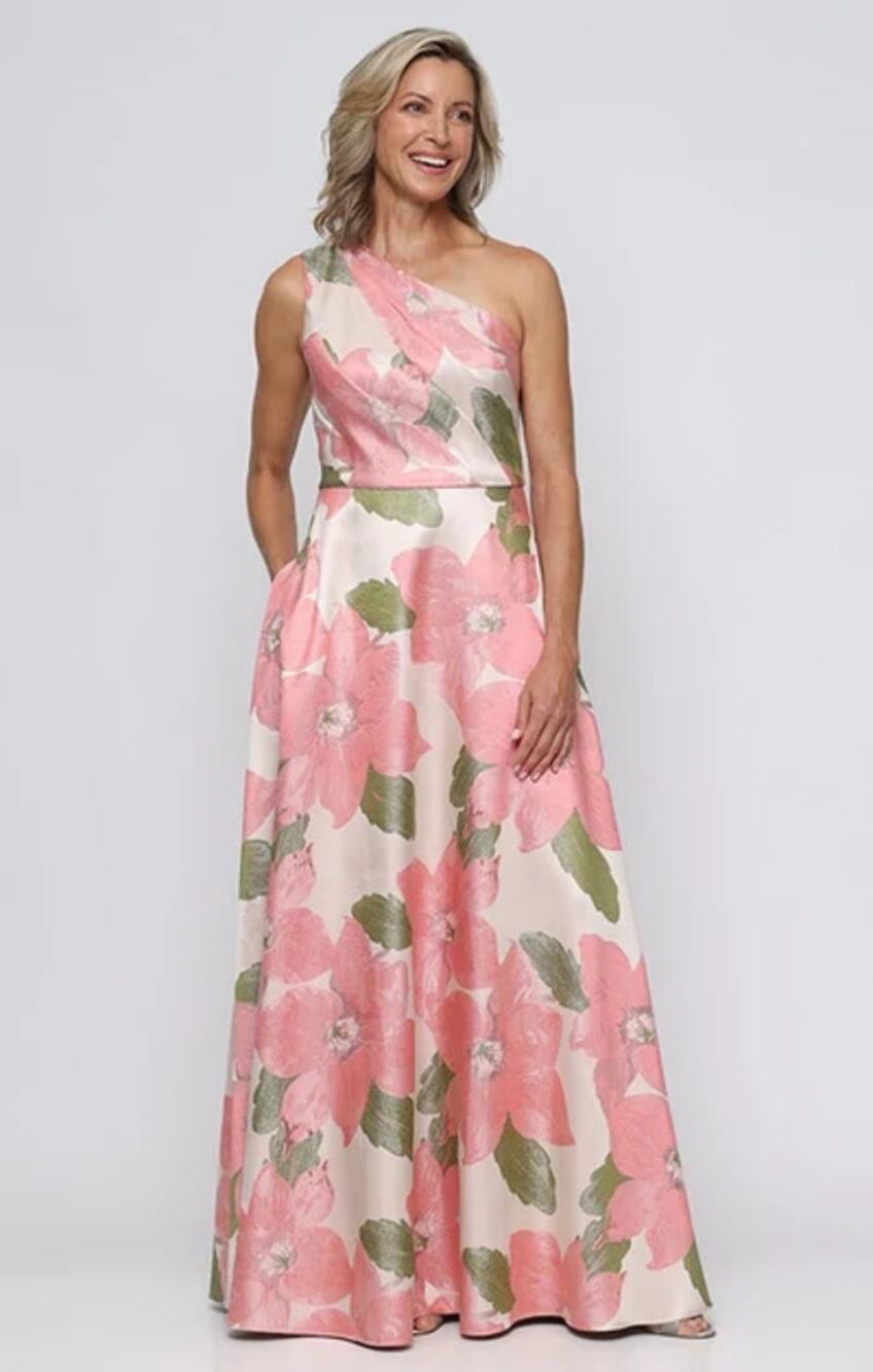 NEW Alex Evenings Floral Gown Coral Jacquard One Shoulder A Line Size 4P